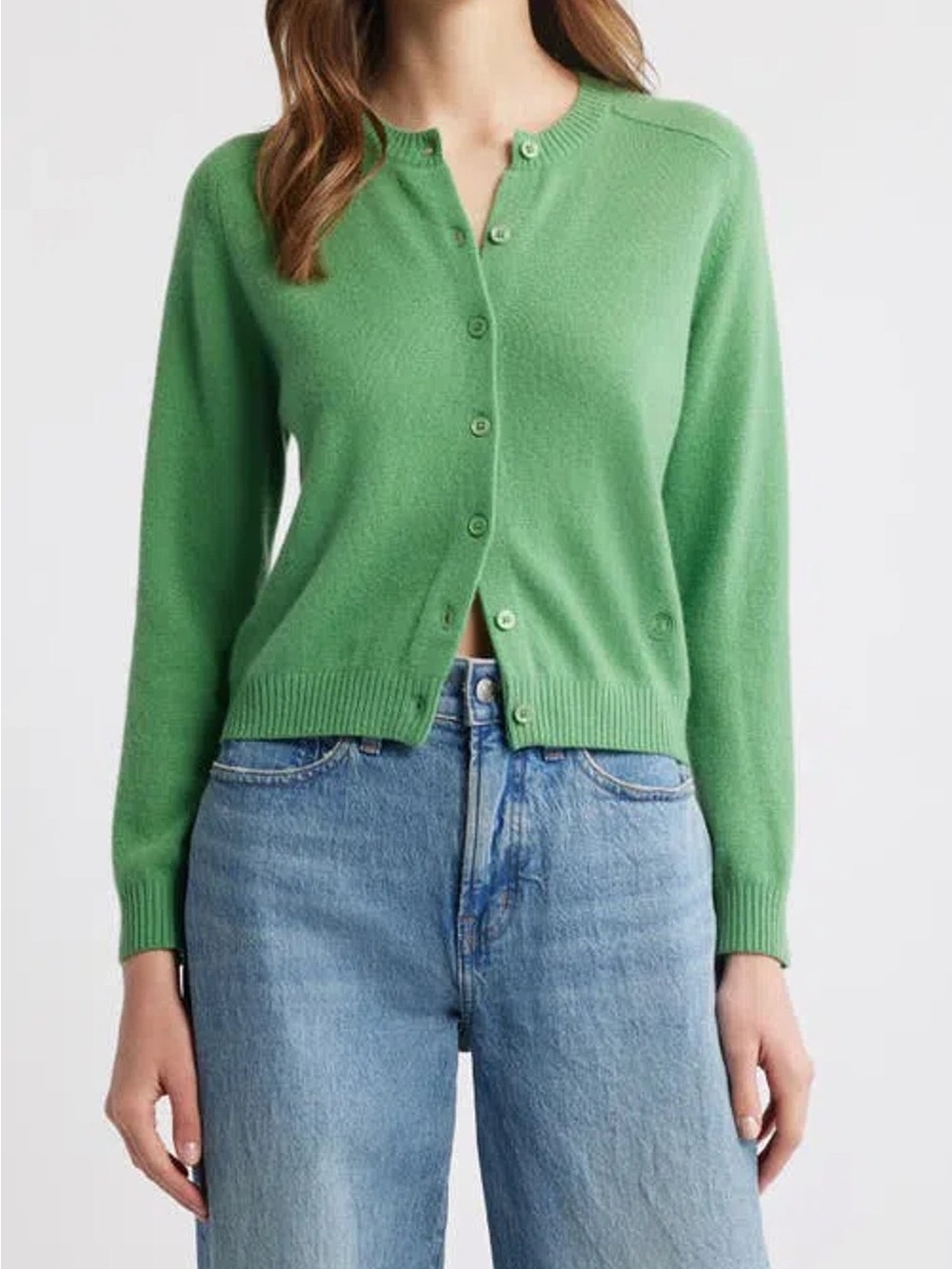 GUC DOEN Green Women's Crewneck Button Cardigan Sweater SIZE SMALL